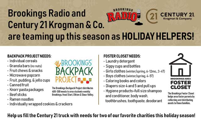 Holiday Helpers presented by Century 21 Krogman & Co. and Brookings Radio